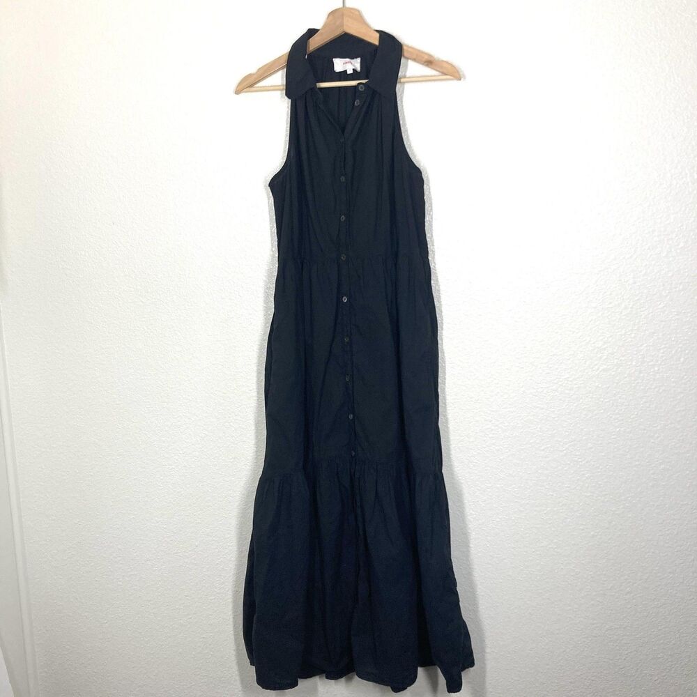 Xirena Dress Womens Small Black Sleeveless Button Front Tiered Maxi Made USA